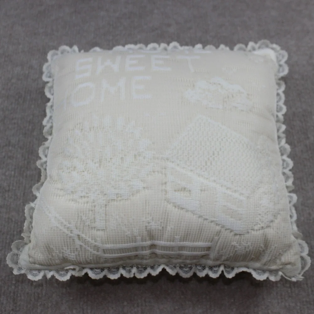 Vintage Home Sweet Home Lace Decorative Throw Pillow Cream Cottagecore 10x10